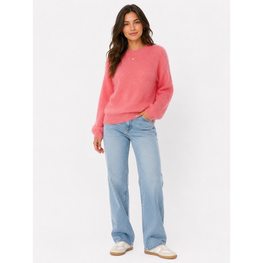 Lili Sidonio Sweater Womens Large Pink Fuzzy Eyelash Knit Crewneck Barbiecore